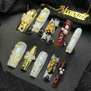 Moonovate - GAMBIT 10pcs Handmade Press On Nails Christmas Nails Square Nails REUSABLE 3D Gel Fake Nails Acrylic Press On Nails