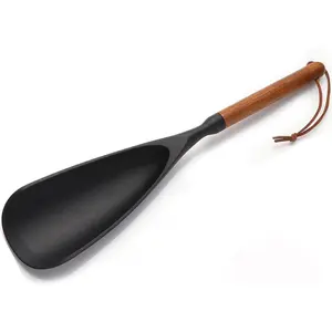 Multifunction Silicone Spatula Spoon - Premium Kitchen Utensil Set for Cooking, Baking, and Serving，Silicone Ladle and Spatula for Non-Stick Cookware，Wood Handle Spoon (Black 1-Pack)