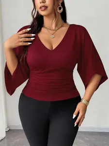 Plus Size Basic Comfortable Cotton Tee, Loose Fit Round Neck Short Sleeve Top, Casual Daily Wear Women Clothing