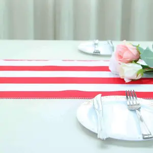 Satin Table Runner 12"x108" Red/White - Stripe Table Linen