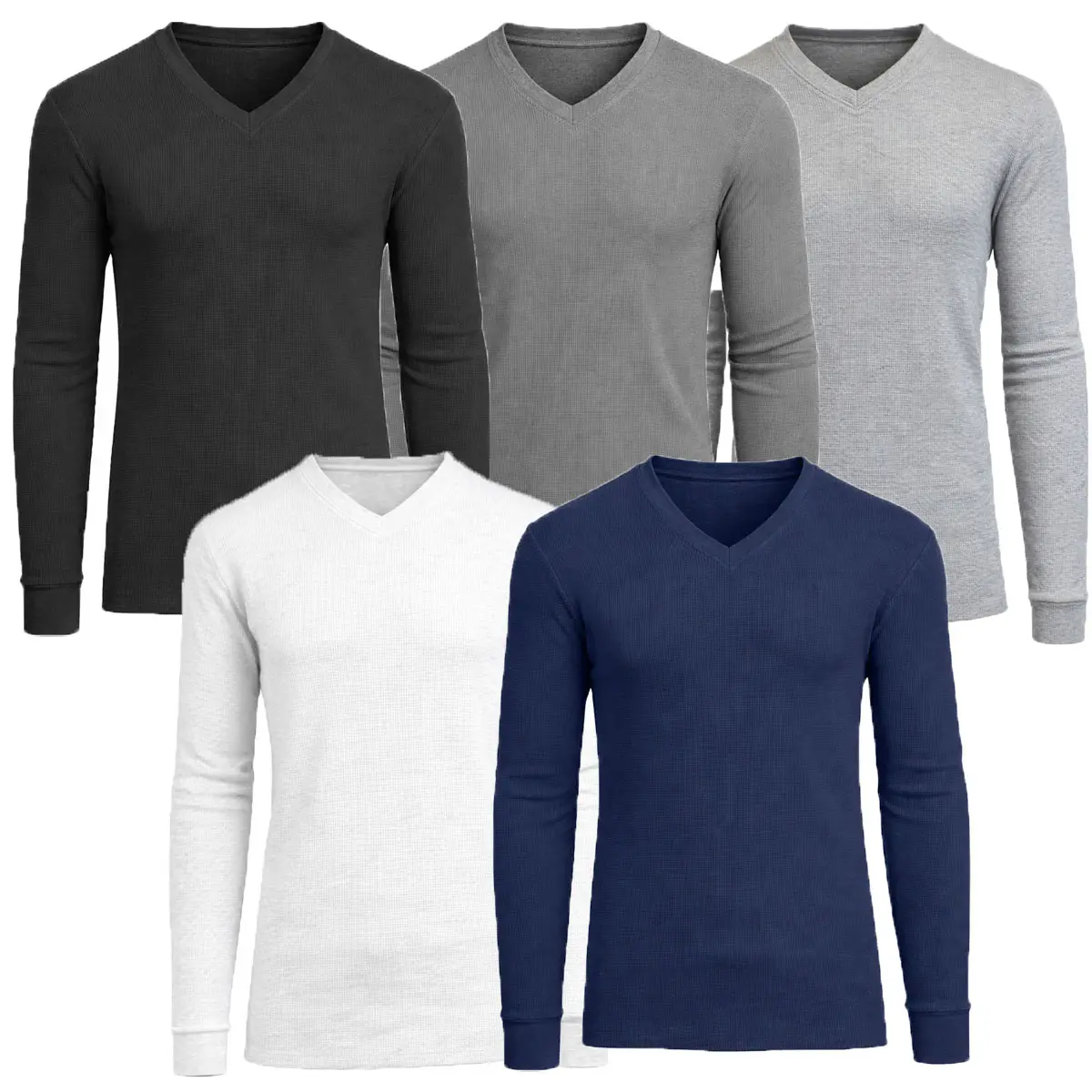 (V-Neck) Black-Charcoal-Heather Grey-White-Navy