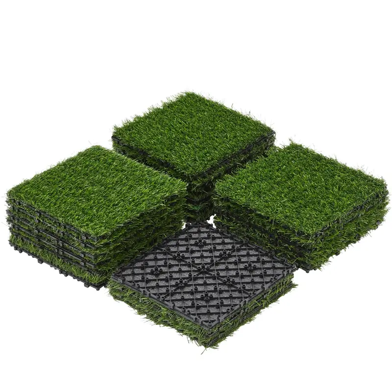 Yaheetech Interlocking Artificial Grass Tiles, 12"x12"x1.5" 27PCS Durable 1.2" PE Plastic with Reinforced Back, Self-Draining Natural Look Decor for Home Improvement Garden Indoor/Outdoor Flooring, Home Decor Artificial Faux Plants