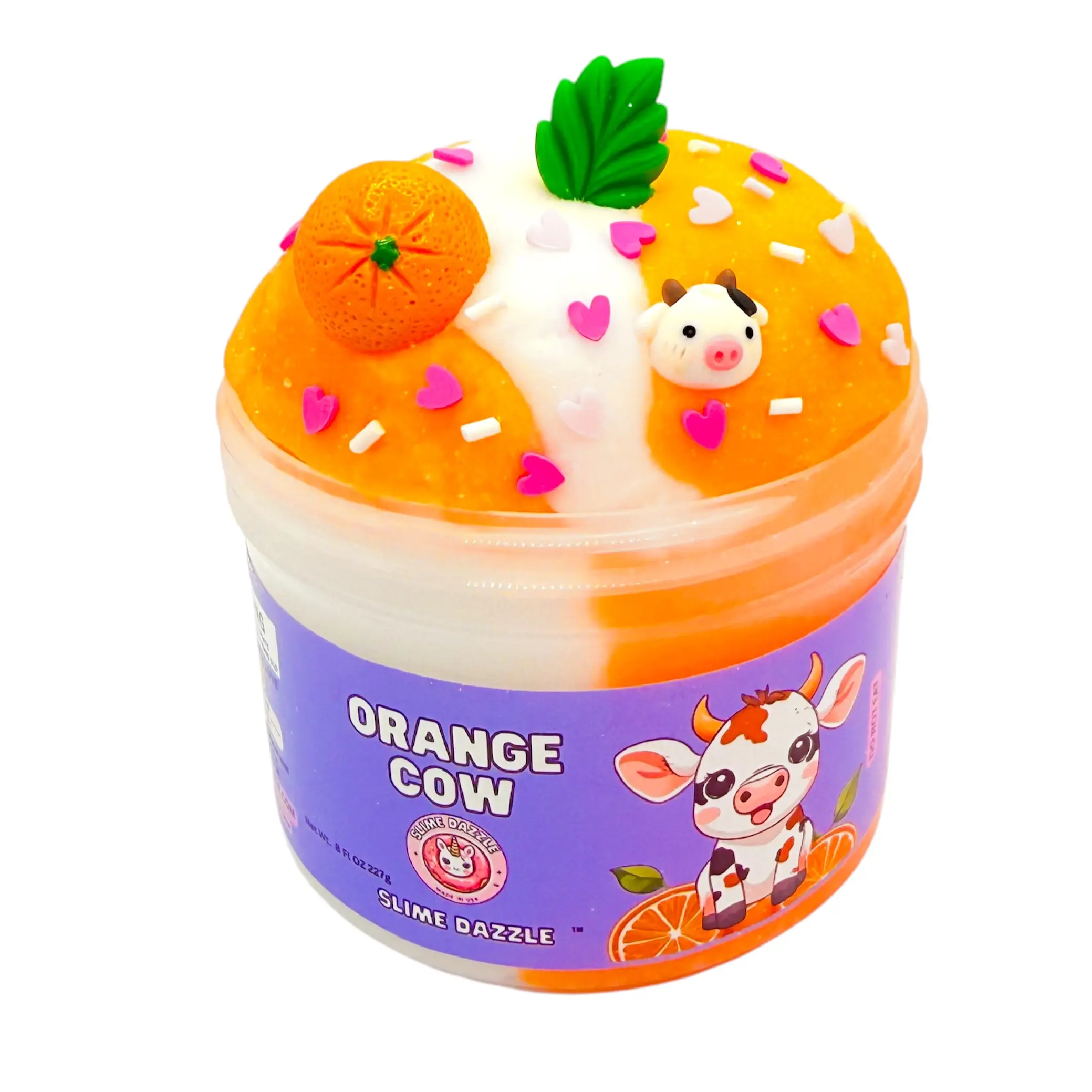 Orange Cow Cloud Slime – 8 FL OZ Orange & White Cloud Slime with Orange Dreamsicle Scent, Cow Charm & Sprinkles – Beginner Friendly Drizzly Texture