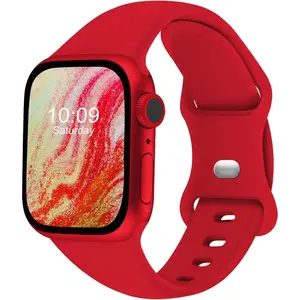 Sport  Compatible with Apple  38mm 40mm 41mm 42mm 44mm 45mm 46mm 49mm for  Men, Soft Silicone Accessory  Wristband for iWatch Series 10 9 8 7 6 5 4 3 2 1 SE Ultra Red Metal Wearable Durable Black Rubber Silicone   with Buckle      men woman strap woman me