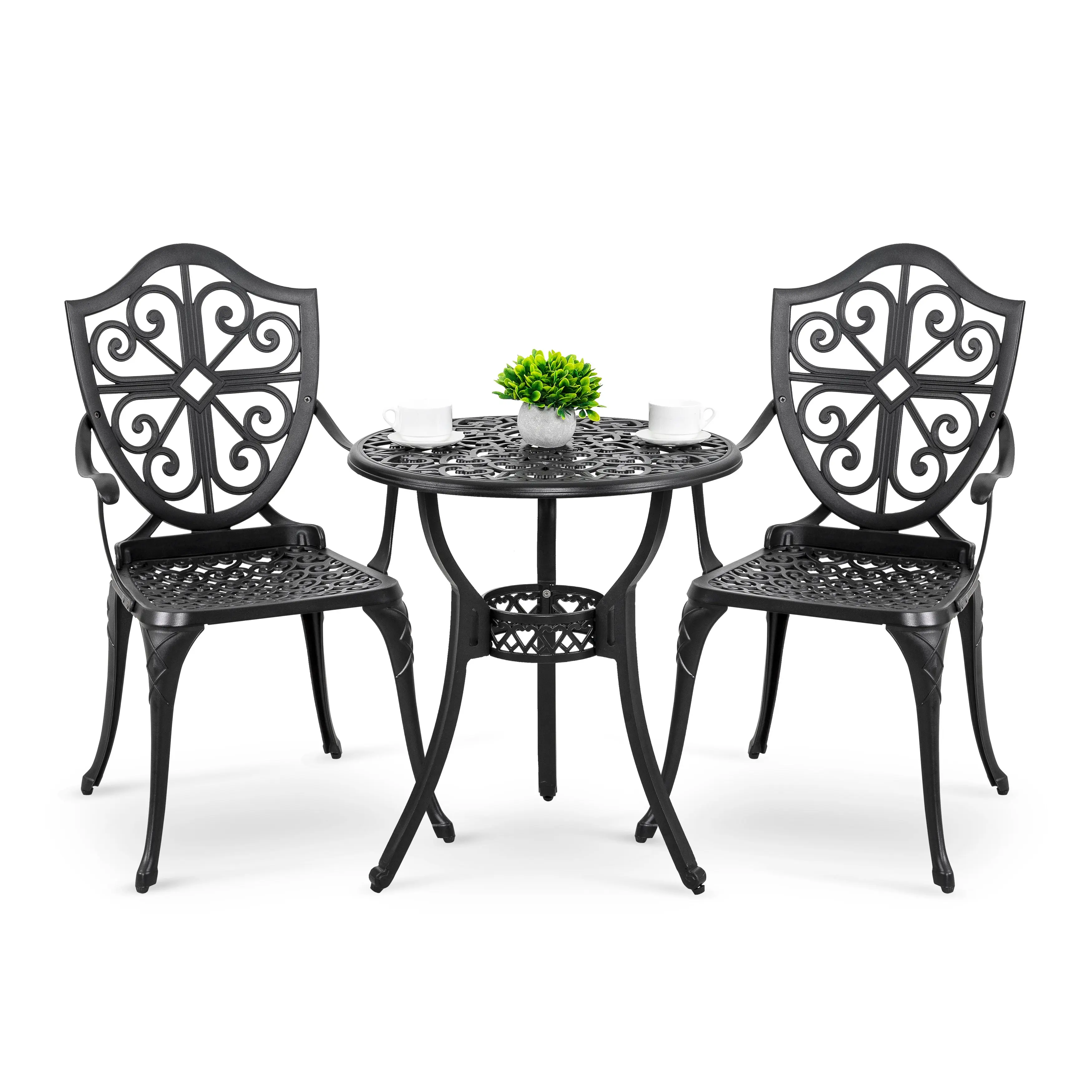 3 Piece Outdoor Bistro Set, Round Cast Aluminum Bistro Table with Umbrella Hole