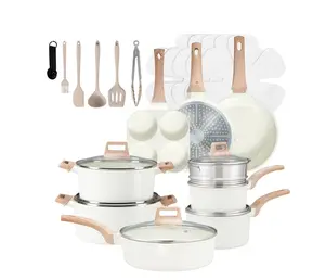 25-Piece Non-Stick Ceramic Granite Cookware Set with Stay-Cool Handles, Induction Compatible Pots and Pans Set for Healthy Cooking,Beige