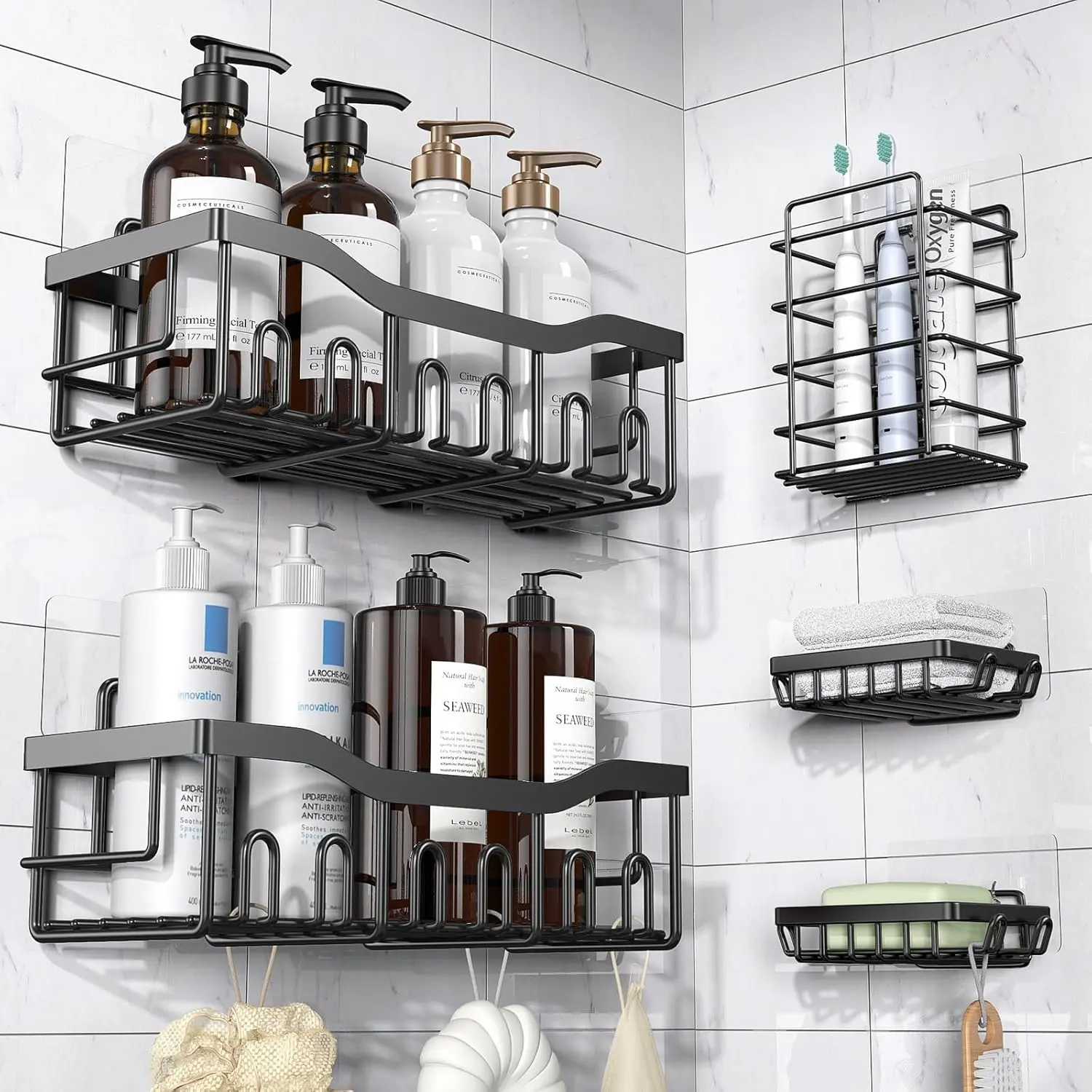 [New Deal] 5 Pack Rustproof Stainless Steel Shower Caddy - No Drilling Shelves for Bathroom Storage & Home Decor Bath Towel Rack Soap, Toothbrush