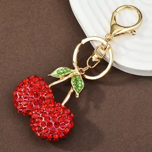 Trendy Cute Cherry Rhinestone Keychain, Car & Bag Hanging Charm, Exquisite Small Gift for Women