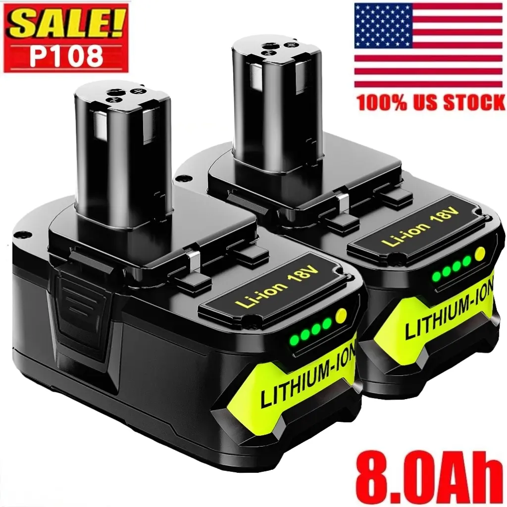 2PACK 8.0Ah 18V Lithium-Ion For RYOBI P108 P107 One Plus High Capacity Battery