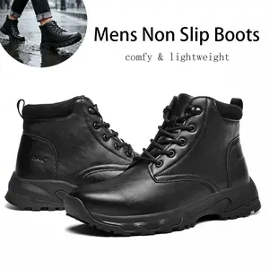 Slip Resistant Water Resistant Leather High Top Work Boots for Men Women Non Slip Sole Food Service Ankle Footwear Daily Shoes