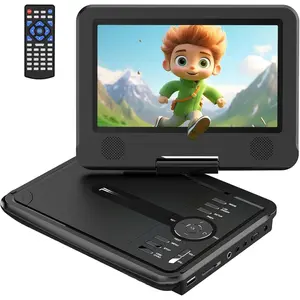 9.5" Portable DVD Player for  and  with 7.5" Swivel Screen, 4-6 Hour Working Time,  DVD Player with Dual Speakers, Remote Control, Support Sync TV, Region Free USB/SD/AV- Black