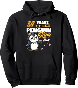 39th Wedding Anniversary Penguin King Queen Couples Matching Pullover Hoodie - Jamespatric Shop 31B0DPY3D22M
