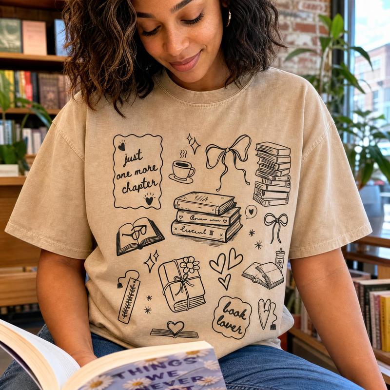 Just One More Chapter Book Lover Graphic Tee for Women Booktok Fan Gift Top Womenswear