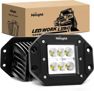 Nilight - NI23C-18W 2PCS 18W Flood LED Work Light Driving Lights Led Light Bar Off Road Led Lights Flush Mount for Jeep Truck Tacoma Bumper ATV UTV Vehicle