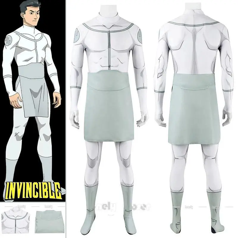 Invincible Viltrumite Mark Cosplay Costume Grey White Jumpsuit Apron Outfit Uniform for Halloween Party Markus Sebastian Grayson