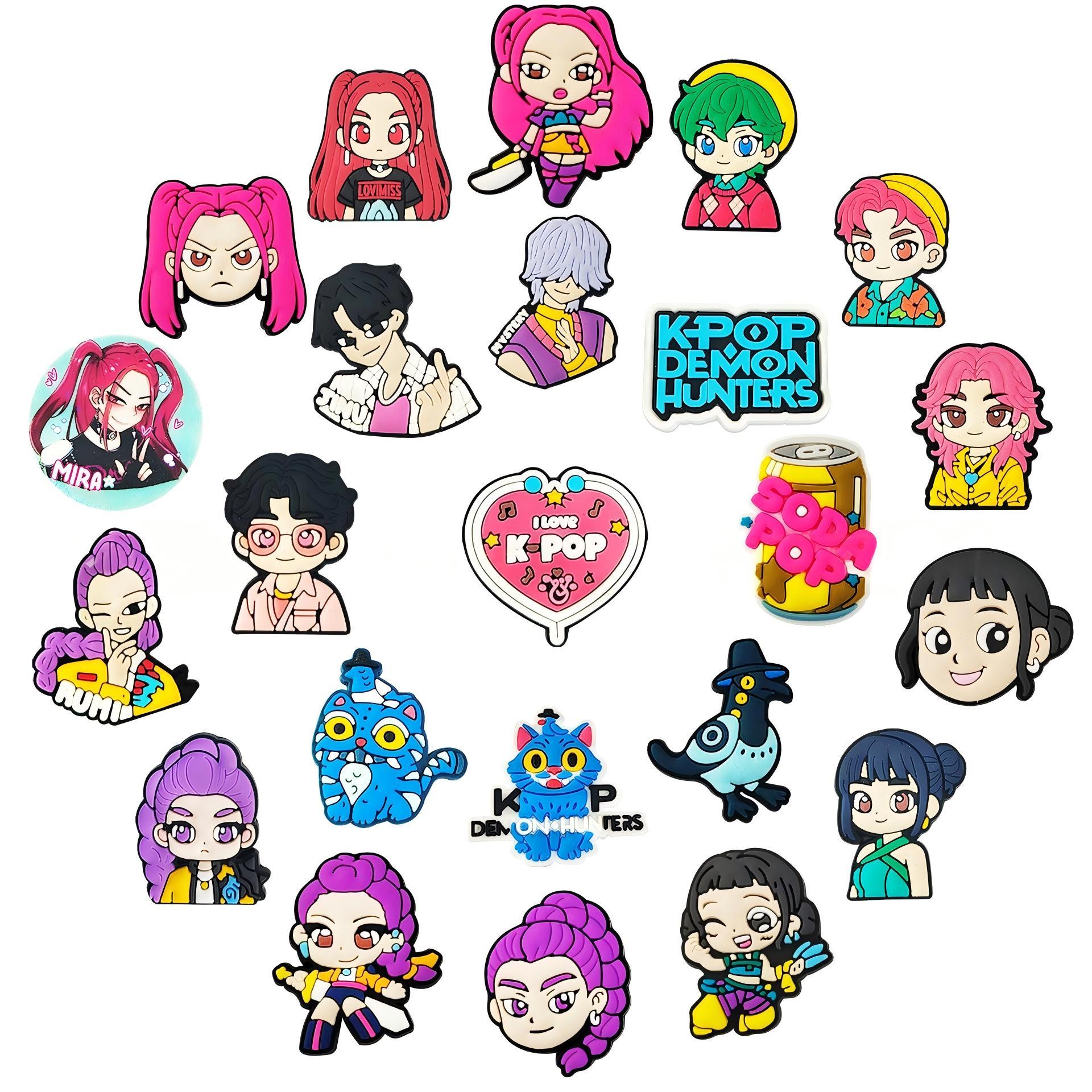 Trendy "Demon Hunter" Series PVC Shoe Charms — 23-Piece Set of Cartoon Soft Rubber Shoe Accessories; Cute Shoe Buckles Suitable for Various Occasions