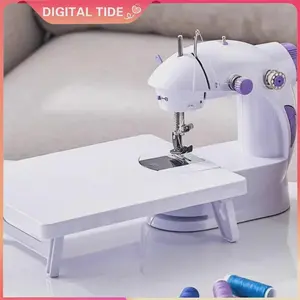 Home Double Speed Foot Pedal Straight Sewing Tool Mini Sewing Machine with Extension Station Table for Beginners, Gift for Kids