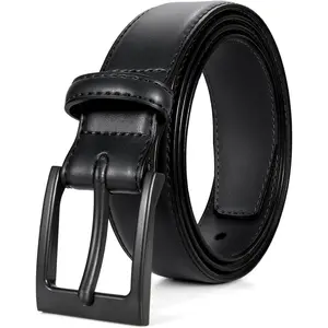 Belt For Men Metal Free Dress Belts Hypoallergenic Leather Belt With Black Buckle Nickle Free