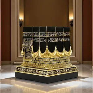 Mecca Sky House replica - Resin Islamic House of Allah statue, miniature model of Mecca Grand Mosque with black and gold domes, Arabic calligraphy, and Islamic patterns - Interior/Muslim prayer decoration, Religious Home Decor, Traditional, Ornaments
