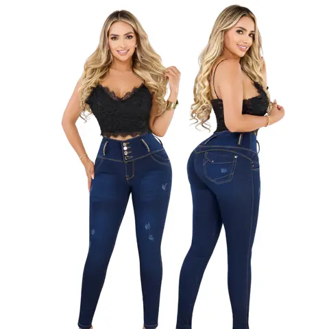 Women's Colombian High-Waist Butt-Lifting Slim Jeans - Secure 4-Button Fit, Plain Denim Trouser, All-Seasons Casual Fashion Bottoms with Modern Lift