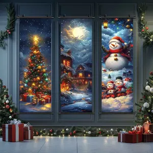 3-Piece Christmas Wall Art Set, Snowy Tree & Santa Claus Designs, Modern Home Decor Posters, Waterproof HD Prints, Gift Box Included