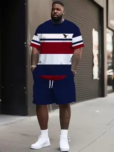 Men's Summer Casual Athletic Fashion Activewear Sportswear Set, Breathable 3D Print Round Neck T-Shirt and Shorts, Knitted Fabric, Loose Fit, Outdoor Leisure Wear, Sporty Style Clothes