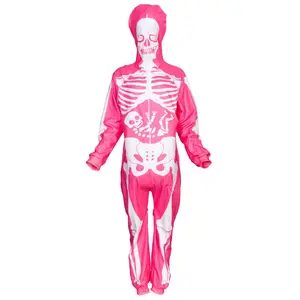Women's Pink Skeleton Halloween Costume Cosplay Jumpsuit with Mask Matching Outfit Maternity Friendly Breathable Fabric for All Seasons Clothes Womenswear