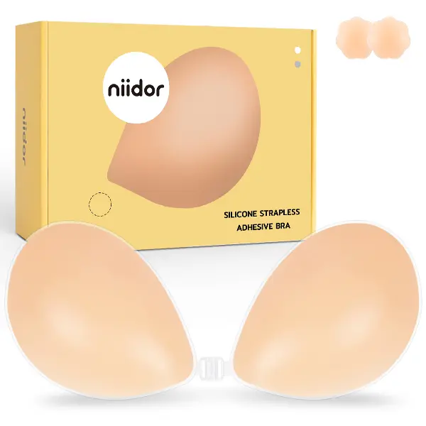 Niidor Adhesive Bra - Lightweight, Shaping, Front-Clasp, Easy to Clean - Strapless, Sticky, Invisible Push-Up Silicone Bra for Backless Dress with Breathable   Perfect for Backless Dresses | Women's Lingerie Accessories nip covers