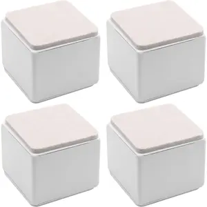4 Pcs Self-Adhesive Furniture Bed Risers, Square Heavy Duty Carbon Steel Table Sofa Risers Adds 2" Height with Felt Pad,White