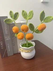 Handmade Crochet Potted orange tree Flowers Artificial Durable Lifelike Handmade Ideal for Gifting Orange Desk Toy Unique Home Decor Bouquet Plant