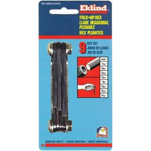 212 MAIN Fold-Up Hex Key Set, Eklind Tool 269-20912 #91-S, .050-3/16 Size, Repair Tools