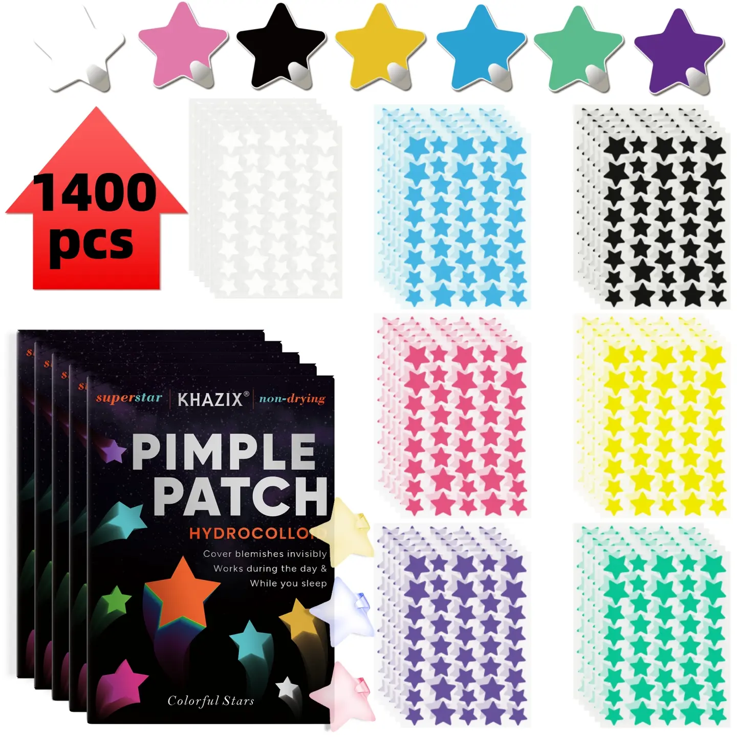 1400 Pack Cute Star-Shaped Pimple Patches for Face, Hydrocolloid Acne Cover with Tea Tree Oil, Effective Absorption & Protection, Facial Patches, Blemish Patches, Skin Care for Teens