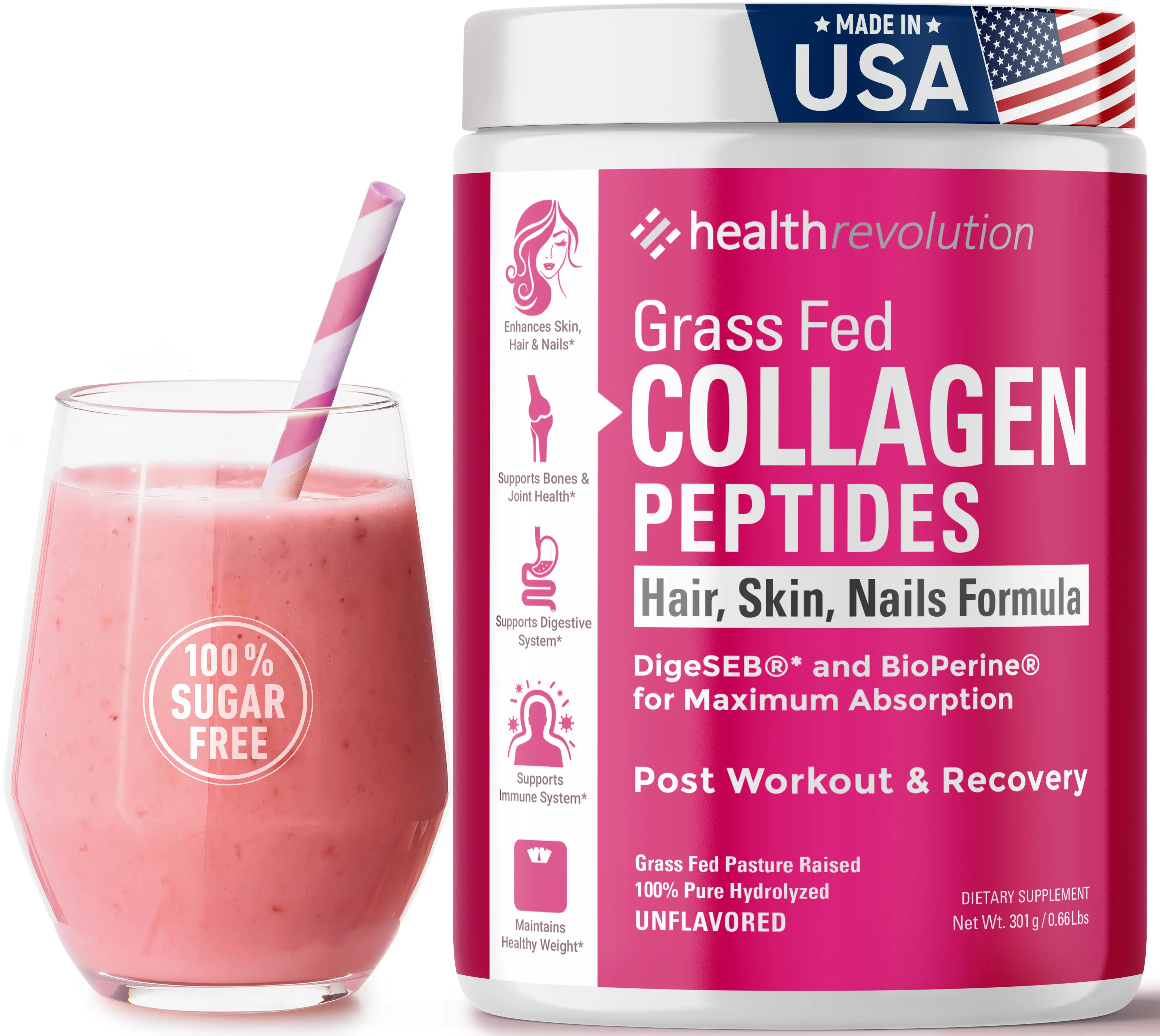 Collagen Powder Supplement- Pure Hydrolyzed Grass Fed Collagen Peptides, Skin, Hair, Beauty Joints Healthcare, Women Fitness Recovery Vitamins, Edible