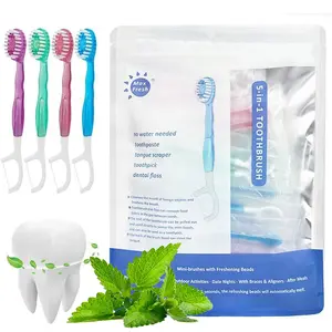 5-in-1 Travel Toothbrush Set with Toothpaste & Floss Pick, Max Fresh Disposable Mini Brushes, 26 Count Peppermint Whitening Oral Care for Travel & Daily Use