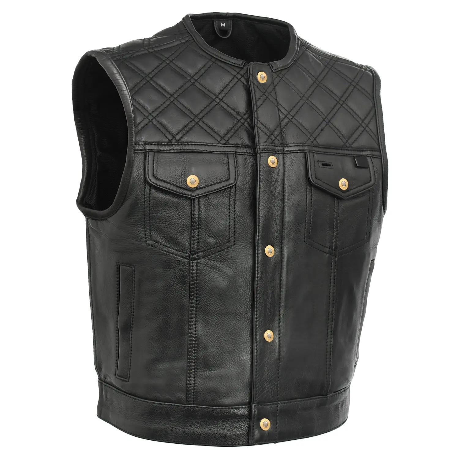 Men's Milan Cut Biker Leather Waistcoat - Full-Grain, Lightweight, Slim Cut, Sleeveless Biker Look Tops with Pockets (Men's Leather Waistcoats & Gilets)