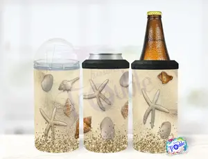 Beachy 4 in 1 Can Cooler 14 oz Tumbler Combination Stainless Steel Insulated with Lid and Straw for Hot or Cold Ideal for Beach Outings Picnics or Daily Use
