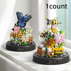 Insect & Flower & Bonsai Design Building Blocks, Building Block Model, 1 Box Creative Building Blocks, Desktop Decorations, Ornaments, Holiday Gifts