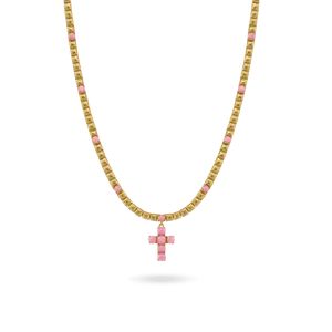 Pink Enamel Cross Necklace