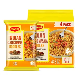 Masala Noodles, 3 min Indian Noodles, Mildly Spicy, Vegetarian, Halal, Kosher, 4 Pack