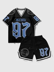 Men's Number Print Short Sleeve Graphic Tee & Shorts Two-Piece Set, Regular Fit Casual Round Neck T-shirt & Track Shorts, Summer Clothes Set for Men, Sports Jogging Wear