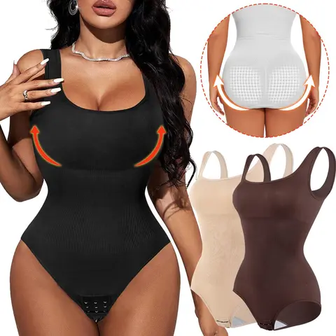 【VD】Women's Full Body Shapewear Bodysuit - 1-2 Counts, Round Neck, Tummy Control, Butt Lifter, Corset Design, Plus Size, Black, Bridal Everyday Casual Use, Feminine Tummy Tuck Garment