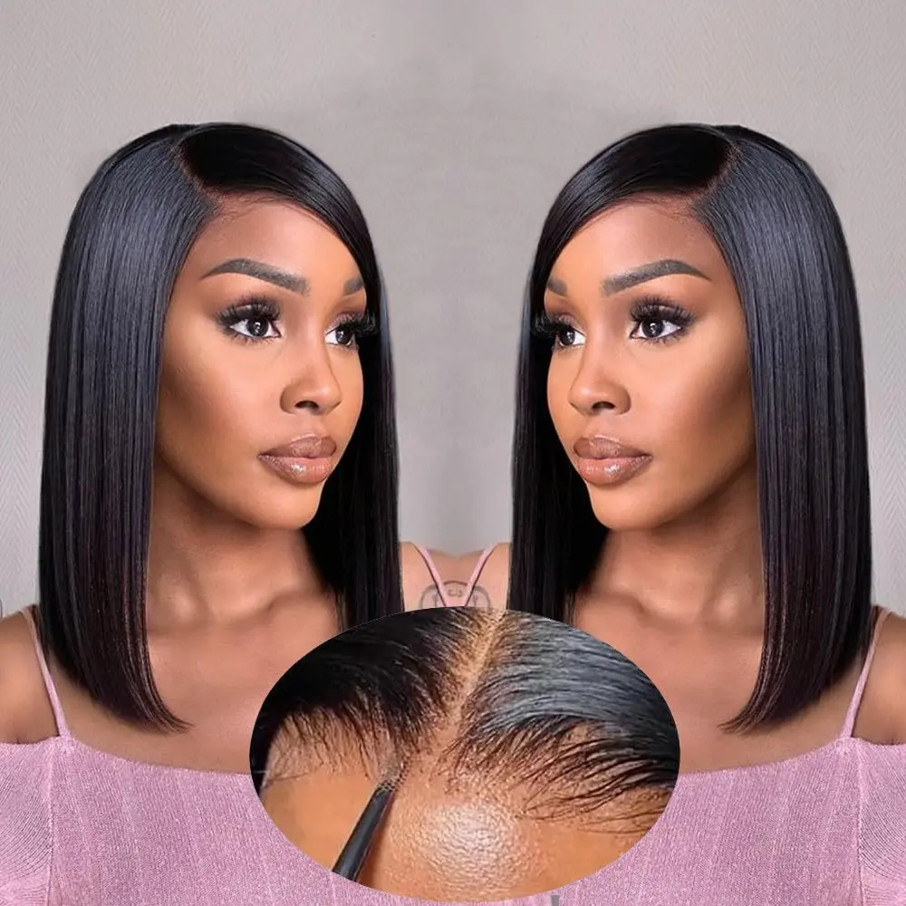 Wear and Go Glueless Bob Wig Human Hair Pre Plucked Pre Cut 5X5 HD Lace Closure Bob Wigs Human Hair For Black Women Straight Short Bob Wigs Human Hair Glueless For Beginners 180% Density
