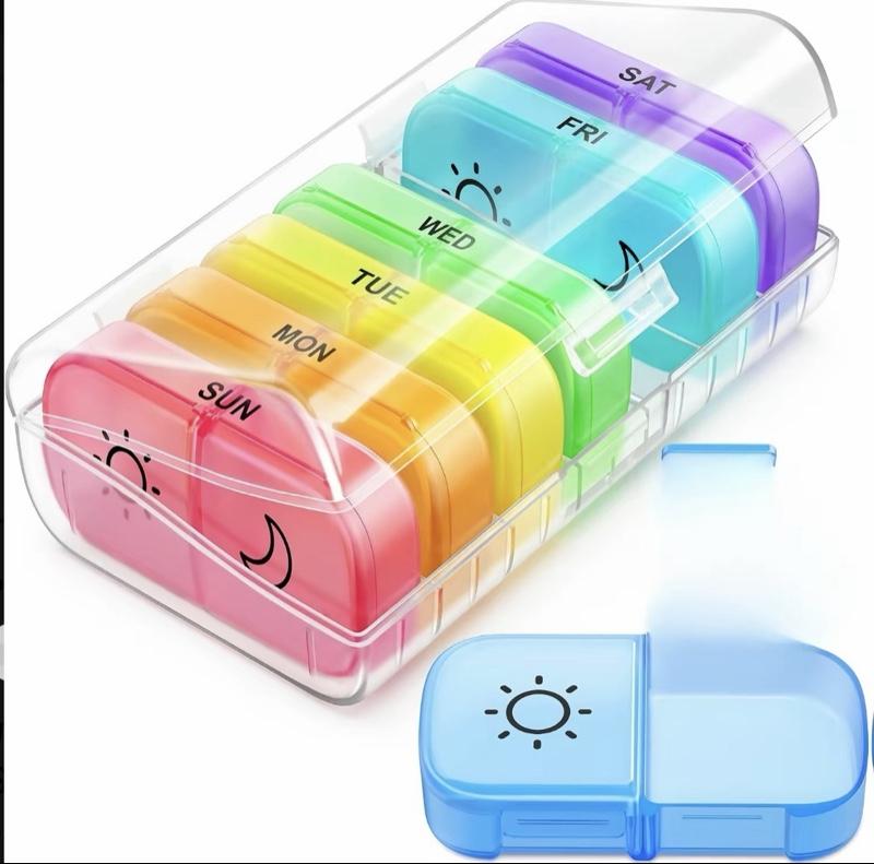 Weekly Pill Organizer, Medicine Organizer, Supplement Organizer, 7-day Large Capacity Pill & Vitamin Storage Box, Summer Essentials Portable Pill Box for Travel & Home Use, Organizer Storage