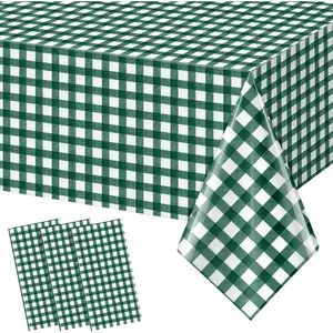 3pcs 54X108inch Dark Green Checkered Gingham Buffalo Plaid Disposable Plastic Table Covers for Birthday Baby Shower Bridal Wedding Party Decorations