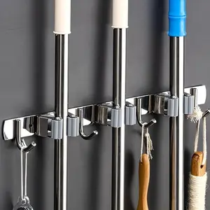 1pc Perforated Stainless Steel Mop Clip, Multifunctional Hanger, Mop Hook, Bathroom Storage Rack