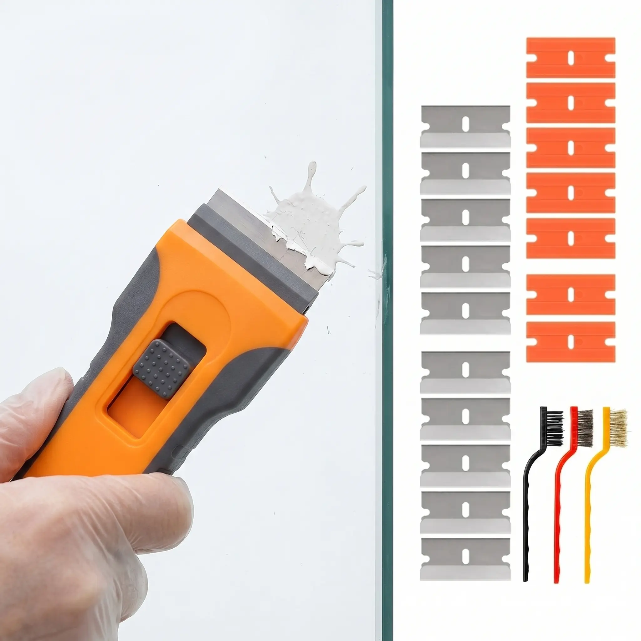 Retractable Razor Scraper Utility Blade Tool Kit, Including 3 Pcs Wire Brushes & 20 Pcs Replacement Blades, Multipurpose Glue Paint Sticker Remover for Home, Auto Detailing, Utility Blade Tool Kits