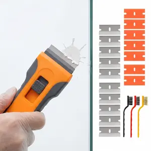 Retractable Razor Scraper Tool Kit, Including 3 Pcs Wire Brushes & 20 Pcs Replacement Blades, Multipurpose Glue Paint Sticker Remover for Home & Auto Detailing