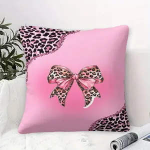 Pink Leopard Print Bow Pattern Pillow, Soft And Comfortable Printed Design, Perfect Gift For Children And Adults, Ideal Choice For Home Decoration And Fun Play