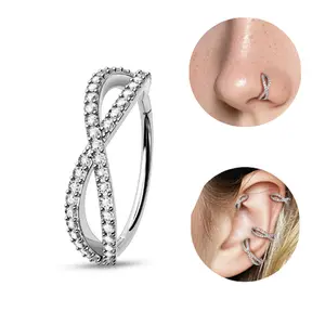 Oufer 20G Double Row Crisscross CZ Nose Ring 316L Stainless Steel