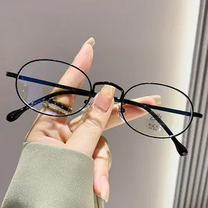 Vintage Anti-Blue Light Glasses Women's Oval Metal Frame Brand Designer Fashion Y2K Woman Metal Optical Frames Computer Glasses